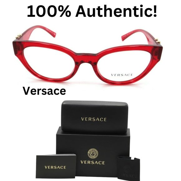 New Versace VE 3282-5280 Transparent Red Eyeglasses 100% Authentic - Picture 1 of 4